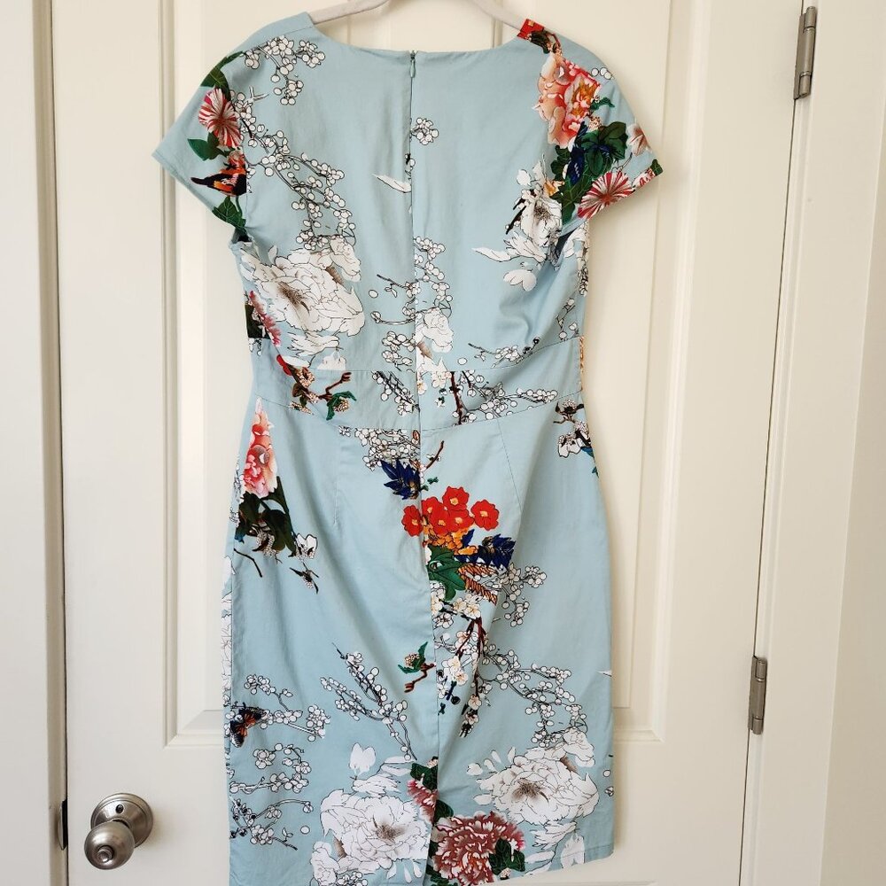 Retro Sheath Dress Pencil Green Floral Nature Bohemian Cottagecore Fairycore L - Picture 2 of 16